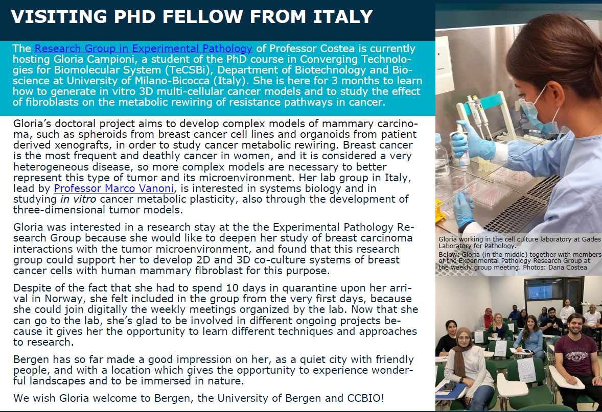 Gloria Campioni PhD student del TeCSBI BtBs UNIMIB al CCBIO di University of Bergen Gloria Campioni PhD student del TeCSBI BtBs UNIMIB al CCBIO di University of Bergen